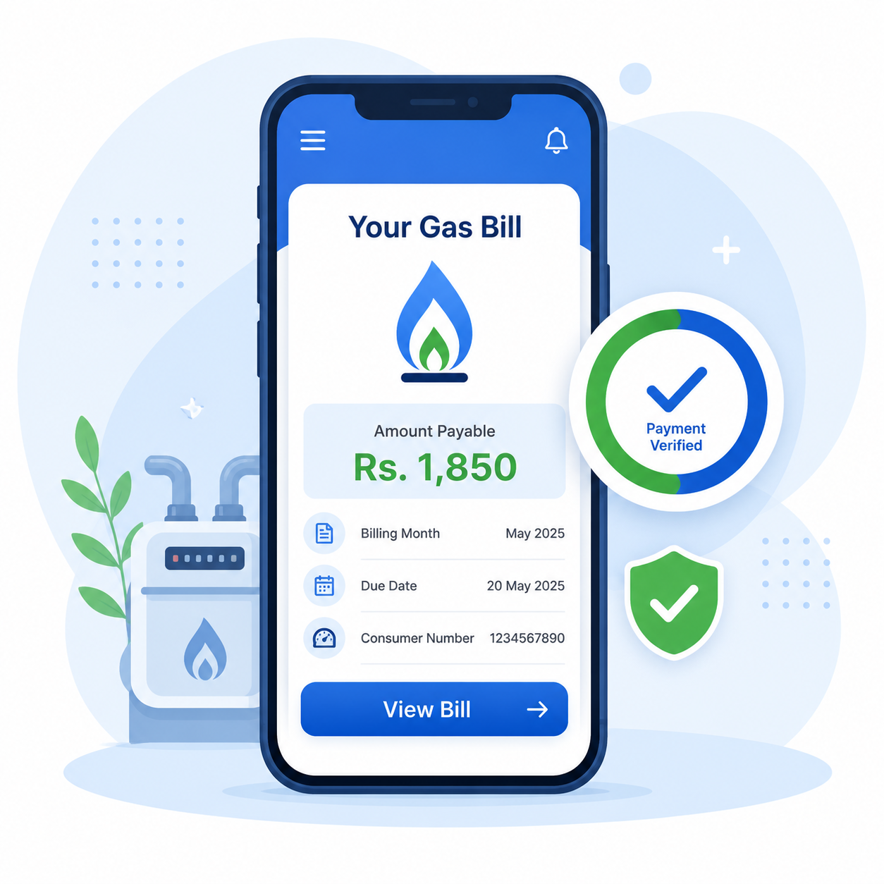 Sui gas bill online check on mobile showing amount payable, billing month and due date